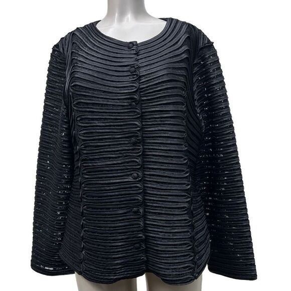 Vintage Weavz Evening Statement Jacket Women's 1X Black Button Front Long Sleeve - Picture 3 of 13